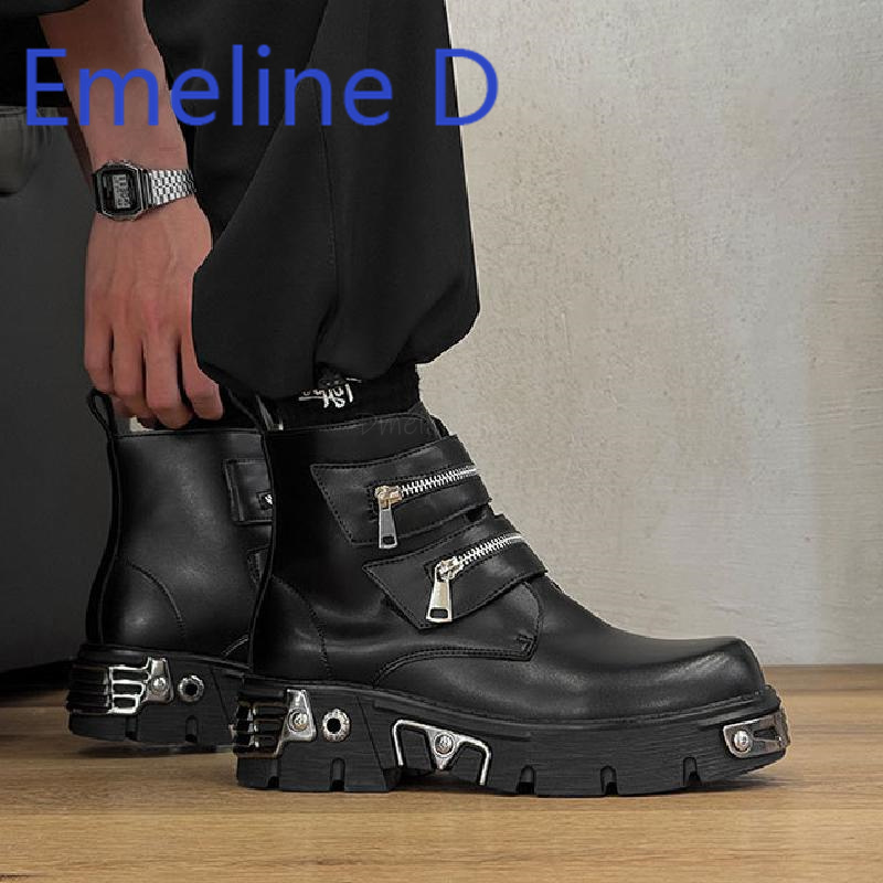 Men'S Shoes Increase Height - Sapatos de cano alto punk escuro,